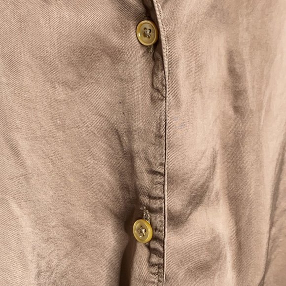 Wilfred Aritzia Gold Shimmer Tan Button Up Top Blouse Tie Cognac 2XS Cupro - Picture 10 of 16